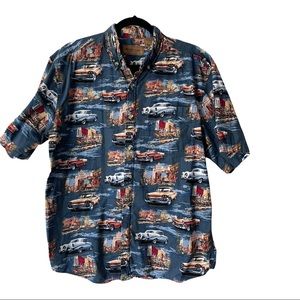 Clear Water 100% Cotton Classic Car Button Up Short Sleeve Large